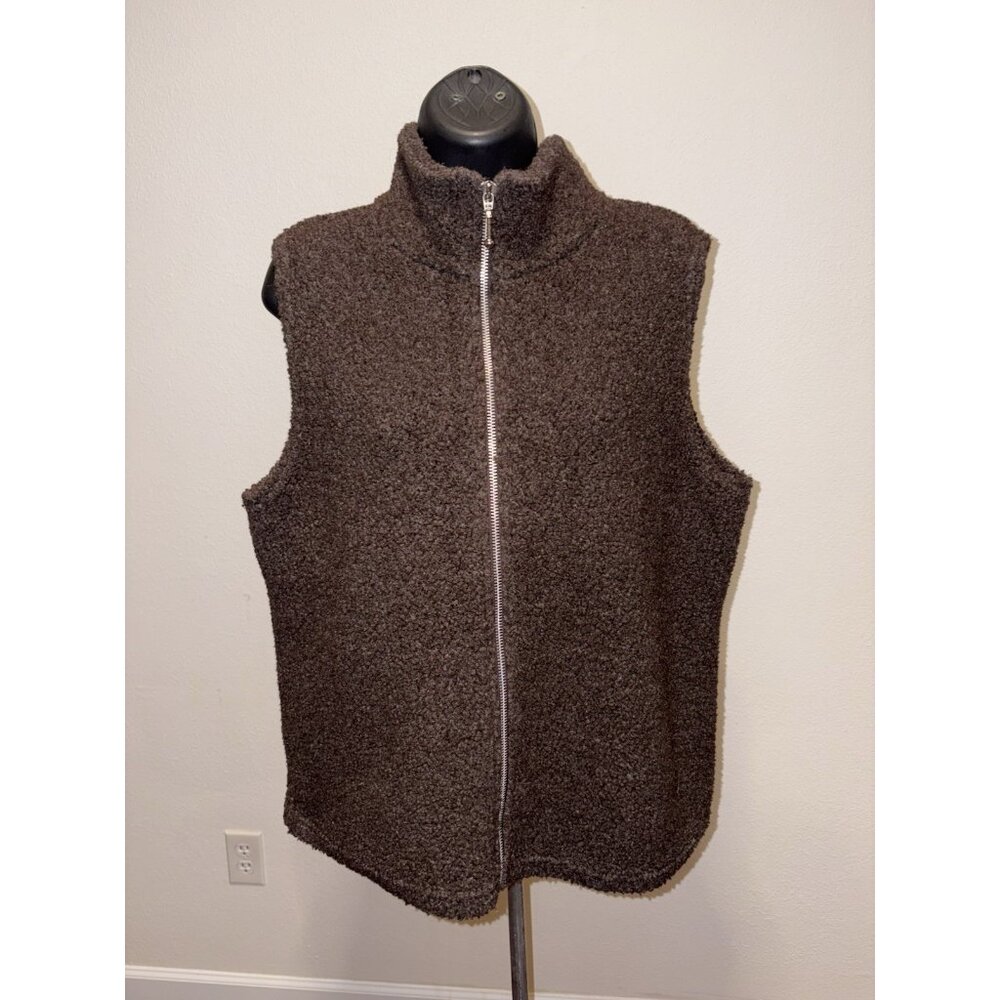 Phd Paul Harris Design, Brown Teddy Bear Vest, Women Medium front zip